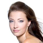 Woman's face, shoulder-length hair